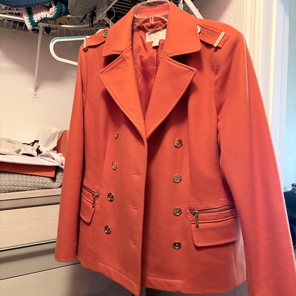 Michael Kors Wool Jacket Women size XL -Terracotta with Gold Buttons - Picture 2 of 10